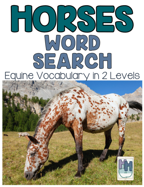 horses equine word search 2 levels free printable