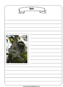 Sloth Notebooking Page