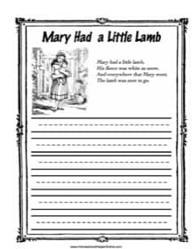 Mary Had a Little Lamb Copy Work