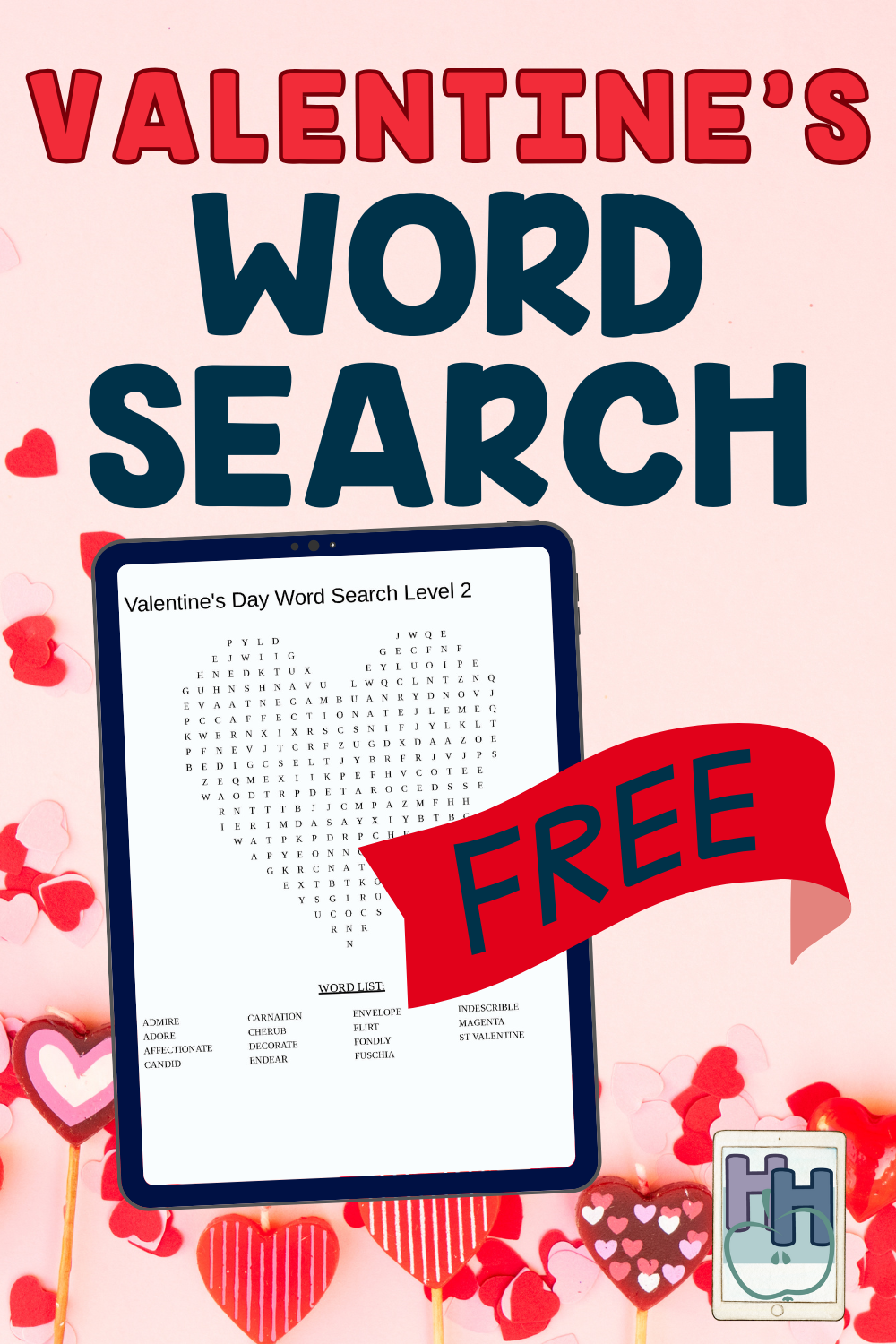 valentine's day word search worksheet in 2 levels free