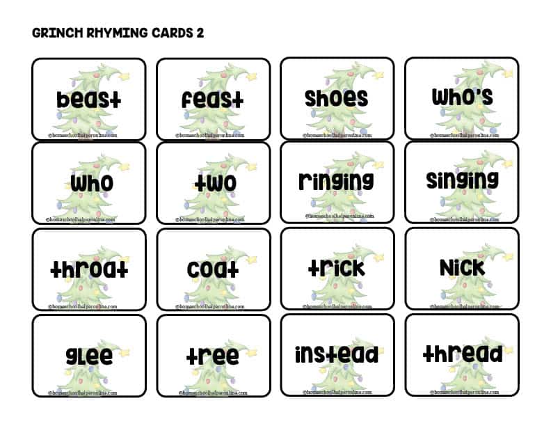 GRINCH RHYMING WORDS game