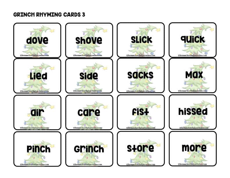 GRINCH RHYMING WORDS game