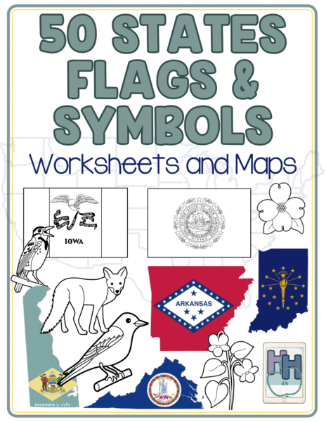 50 states official symbols and state flag worksheet