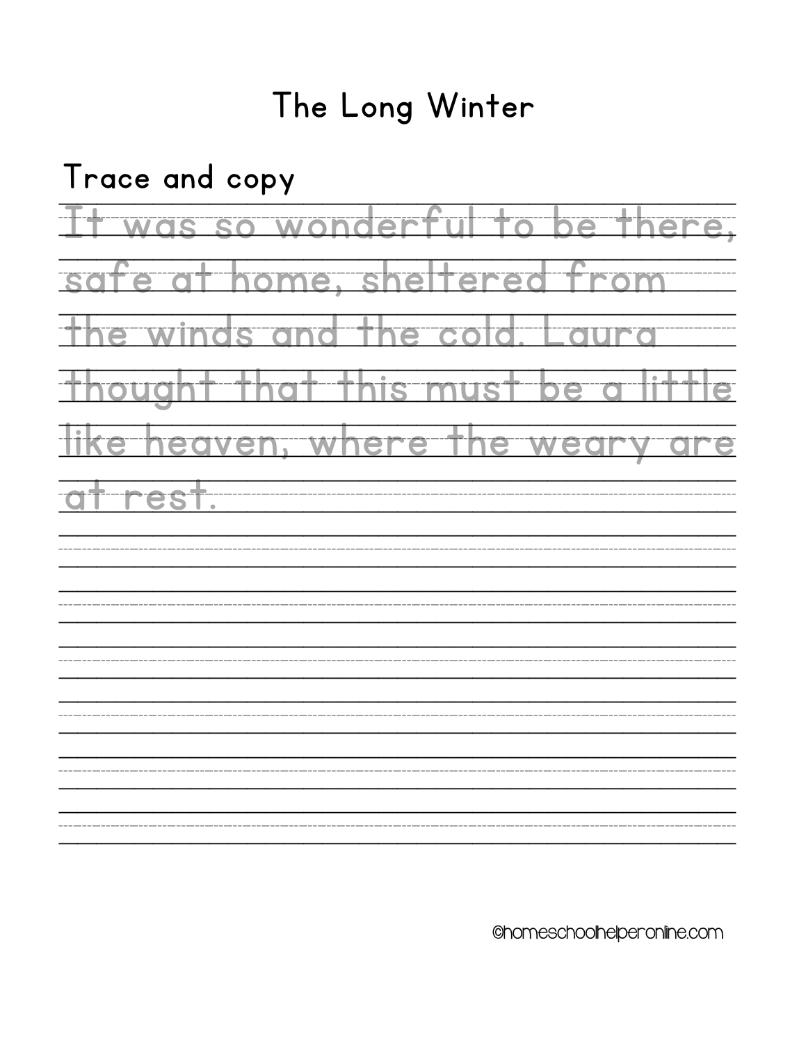 LIW copywork Quotes from Laura Ingalls Wilder "The Long Winter"