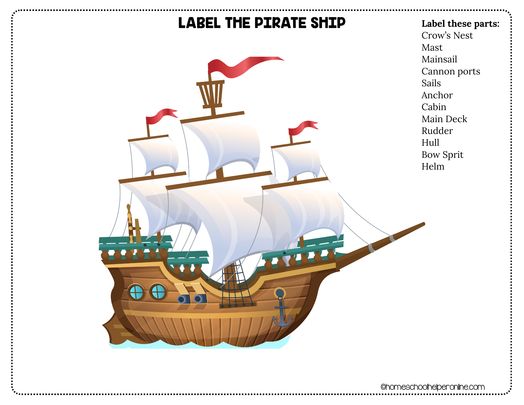 label the parts of a modern ship free printable