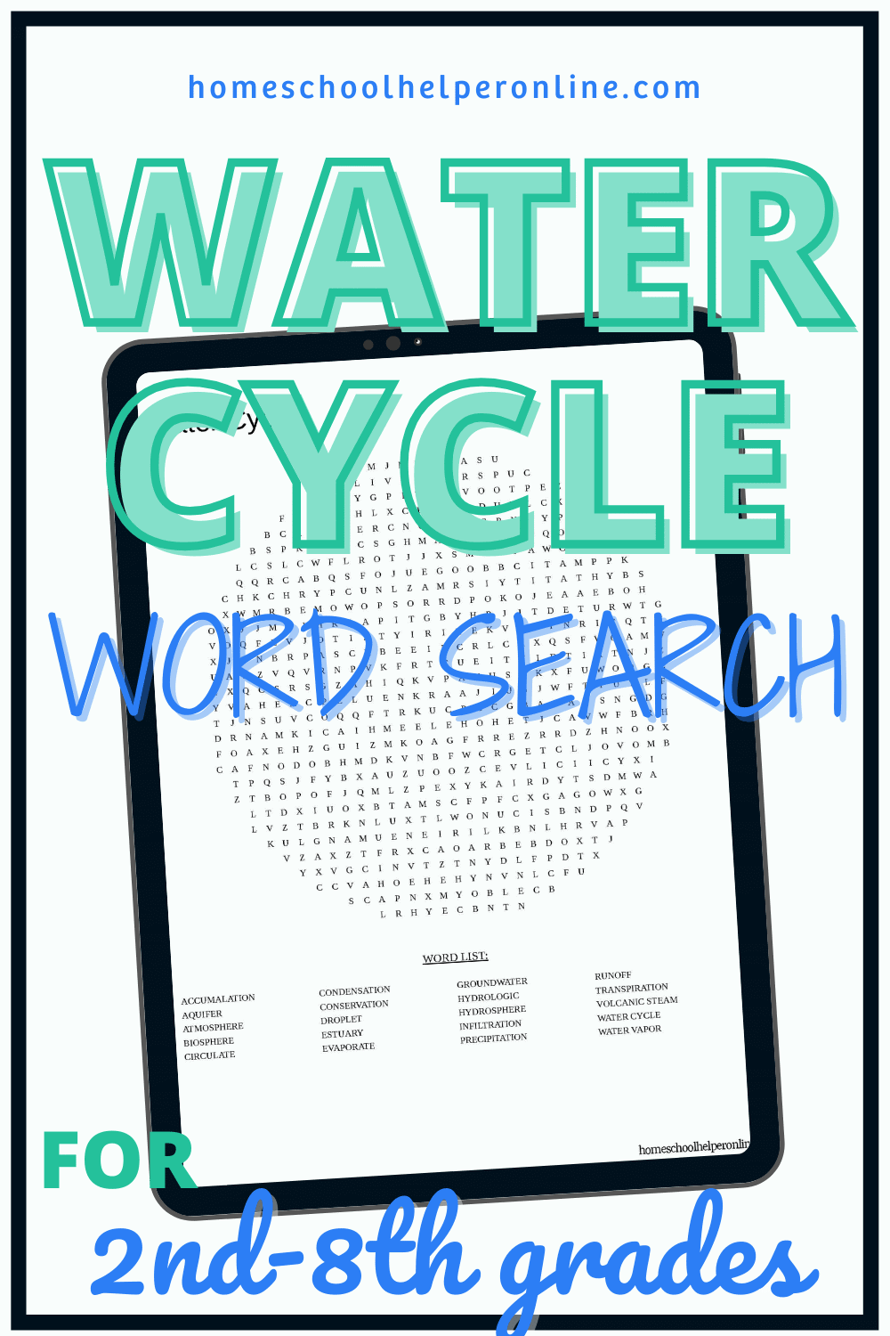 water cycle word search worksheet